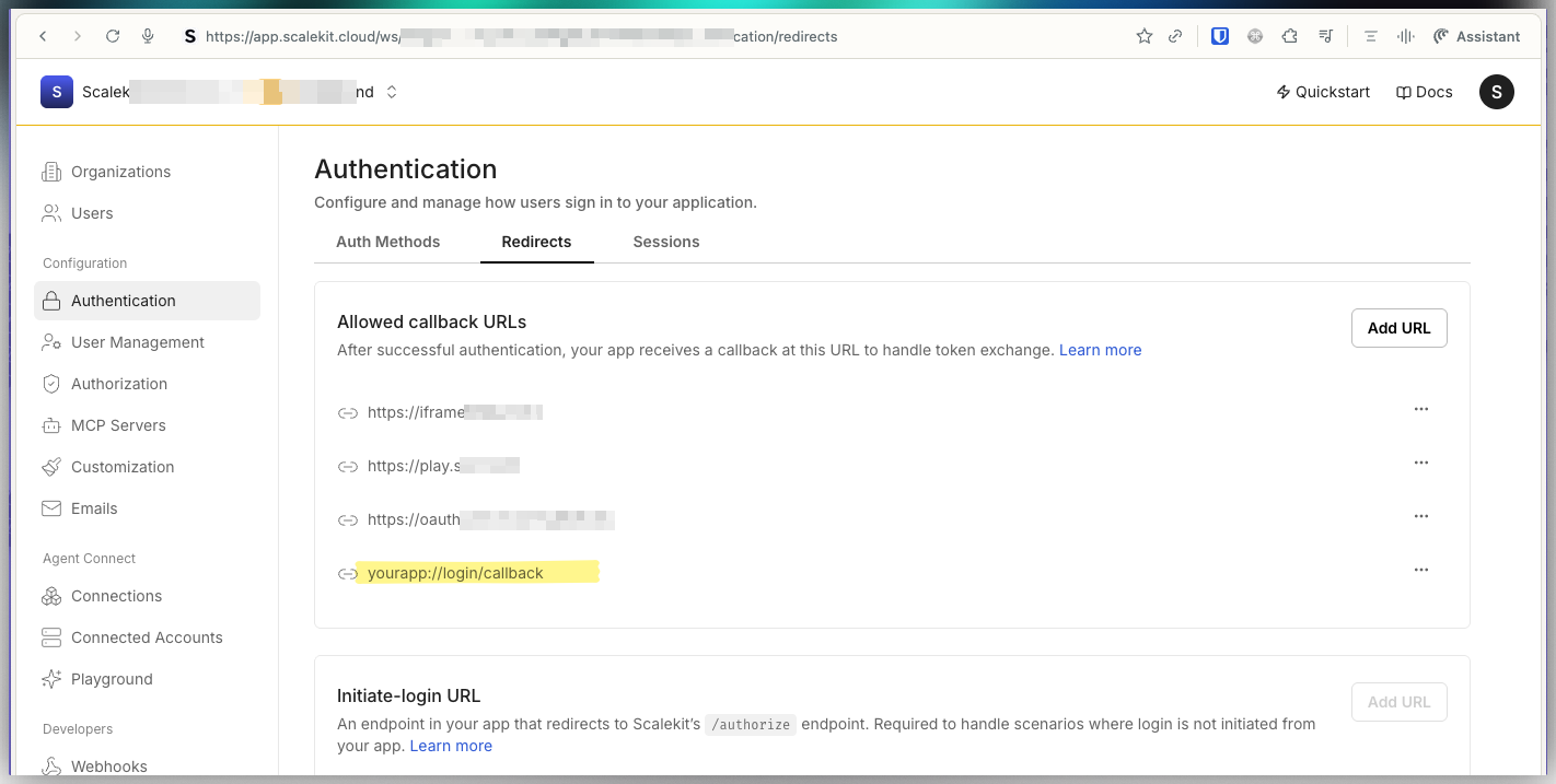 Add new Redirect URI in Scalekit Dashboard