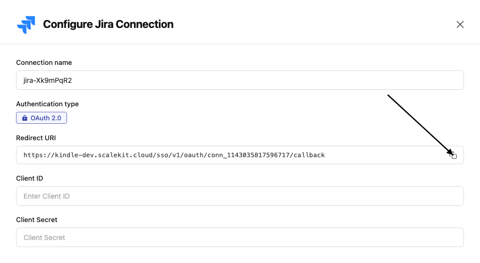 Configure Jira Connection with redirect URI